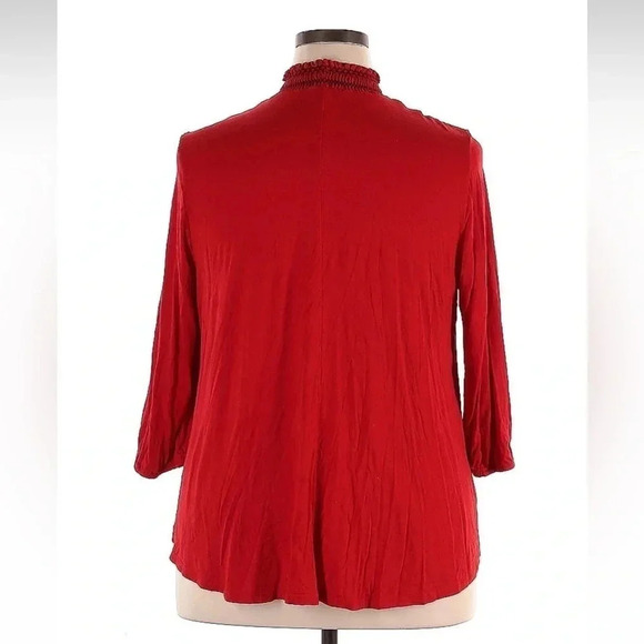 Lane Bryant Red Smocked Swing Long Sleeve Top Blouse Plus Size 18/20 - Picture 3 of 5